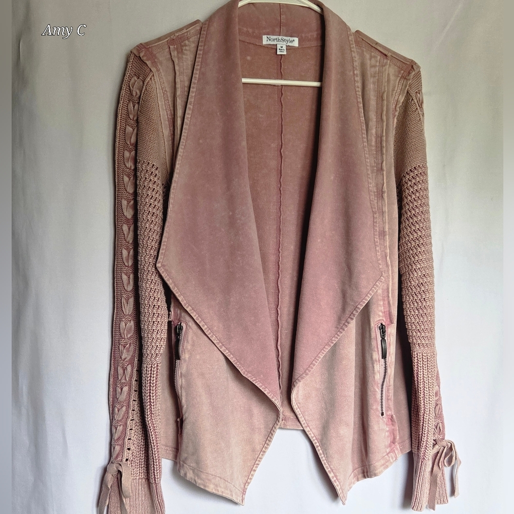 NorthStyle Dusty Pink Open Front Cardigan With Zip Pockets Size M NWOT